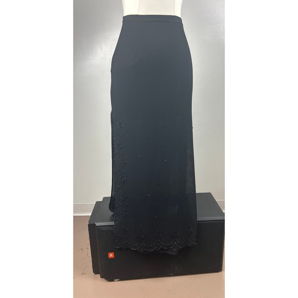 Dress Barn Black Sheer Long Skirt Lined Beaded Side Slit